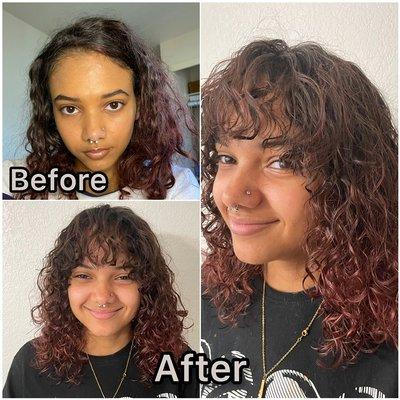 Curly hair cut with bangs