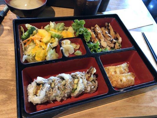 Lunch bento special with chicken teriyaki & tempura roll