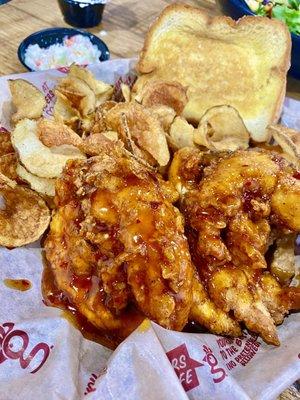 5-Piece tossed & sauced w/ Sweet Heat, hand cut chips, coleslaw, garlic bread