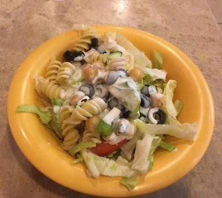 Side salad served with kabob meal.