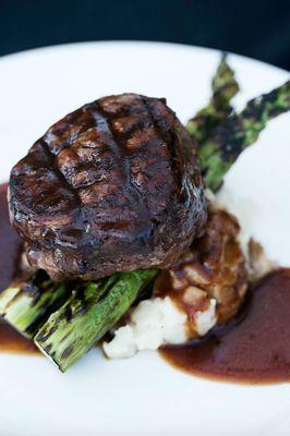 8 oz Filet Mignon, Chanterelle Mushroom Potato Risotto, Grilled Asparagus, And Cabernet Sauce (Gluten Free Option Available)