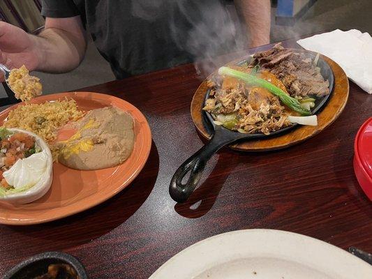 Fajitas: carnitas and steak