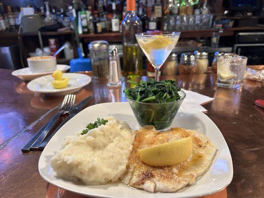 Fresh Haddock, an abundance of Spinach and mashed potatoes.