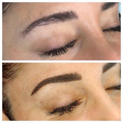 Powder brow over old microblading by Autumn