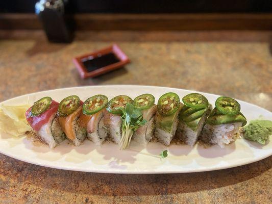 Rainbow roll with jalapeños