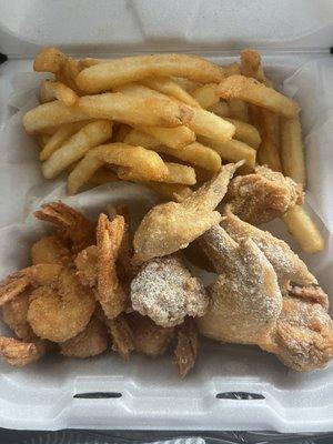 Chicken Wings, Shrimp, and Fries