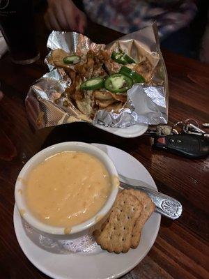 Lobster Bisque Soup cup and Irish nachos wowza