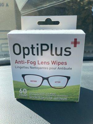 Adlington glasses tech sold me these wipes and they are Science Magic, my glasses no longer fog on each exhale!