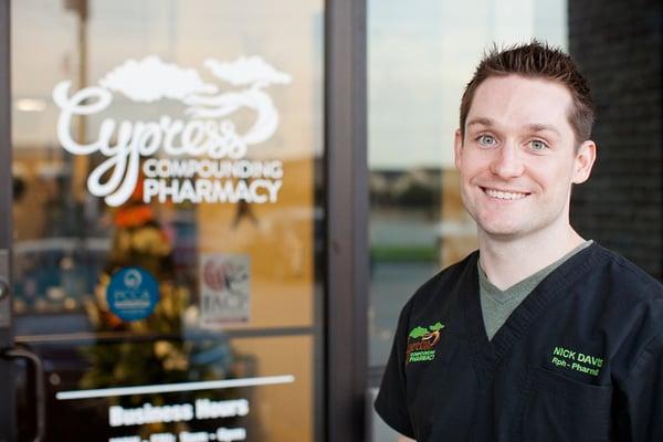 Owner, Nick Davis, PharmD opened Cypress Compounding Pharmacy to serve his hometown with personalized, compounded medication.