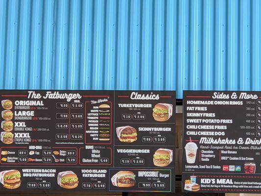 Burgers and Sides menu as of June 2021