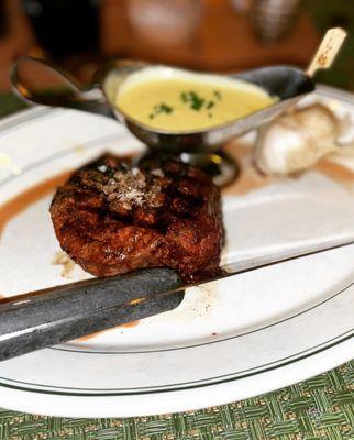 Filet Mignon (8/10) - cooked perfectly medium. A little on the smaller side though