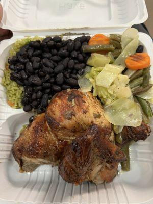 4. 1/4 Dark Meat Chicken w/ sides (arroz verde, black beans & vegetables) $13.57 w/ tax