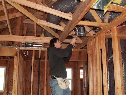 Mike wiring up some recess lights