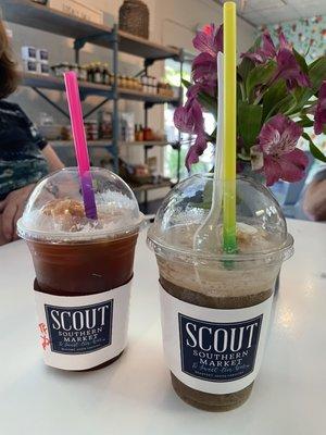 Sweet tea float on left; root beer float on right