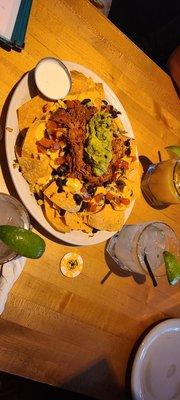 Chipotle pork nachos, original flavored margaritas