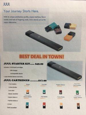 A cigarette alternative! BEAT DEAL IN TOWN!  Come in and get you JUUL on!