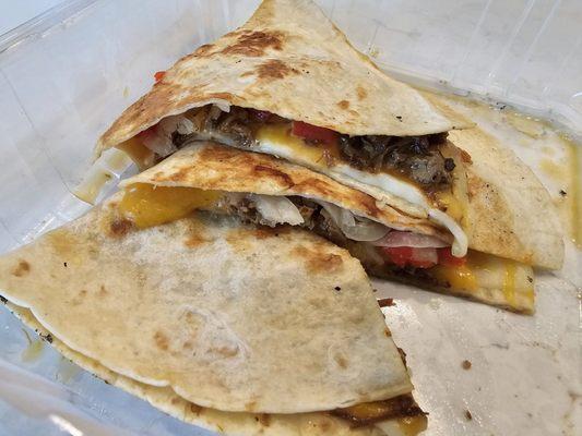 BBQ pork quesadilla w/ peppers & onions