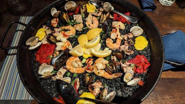 Seafood paella with Squid Ink