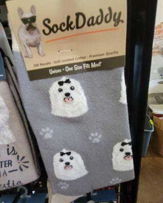 Cute socks for popular breeds. Of course, I love the Maltese one, lol.