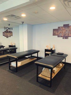 Physical therapy room where we perform medical yoga and chiropractic care for patients.