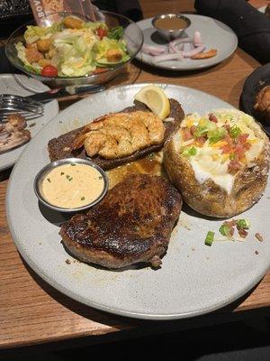 Sirloin and Grilled shrimp