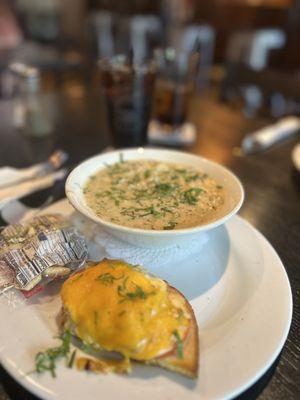 My salmon chowder and 1/2 crab melt sandwich