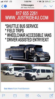 Wheelchair transport, Van service, shuttle bus service, Group trips, Door to Door Service.