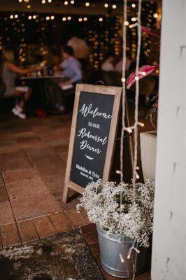 Gorgeous string lights on the patio make for a romantic setting