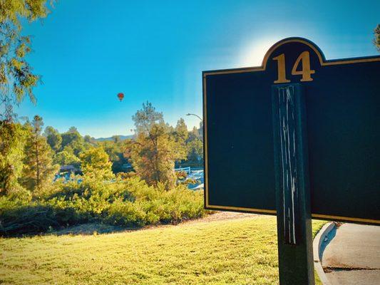 Back of 14 tee box looking out towards Wine Country and Hot Air Balloon.