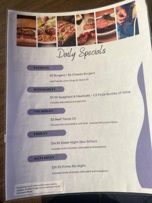 Daily specials