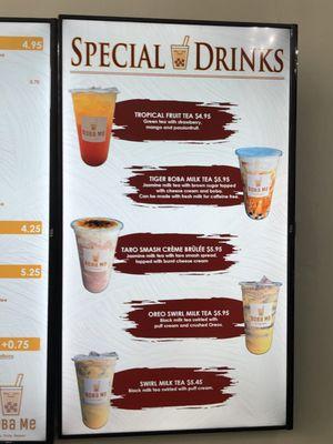 Menu - special drinks