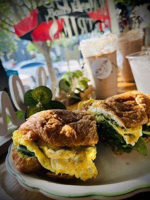 Pesto breakfast croissant sandwich