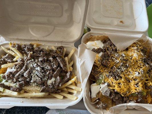 Small Carne Asada Fries & large Carne Asada Chips