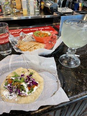 Taco, margarita, and quesadilla