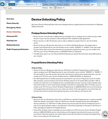 Verizon Policy for Unlocked Phones.