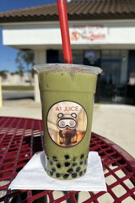 Matcha Boba tea with almond milk option & black pearls