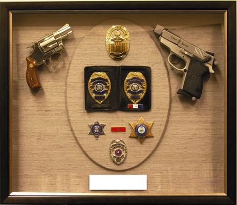 HINGED BOX FOR GUN AND BADGE COLLECTION