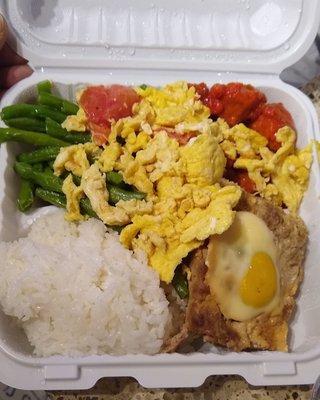 Combo plate of food with rice; $7