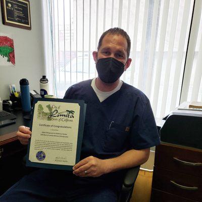 Congrats to Dr. Adam! We are all honored to be awarded, Lomita's Best Chiropractor.