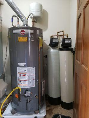 75 gallon rheem water heater and activated carbon filter and clack water softener