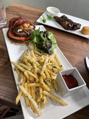 Burger and truffle fries