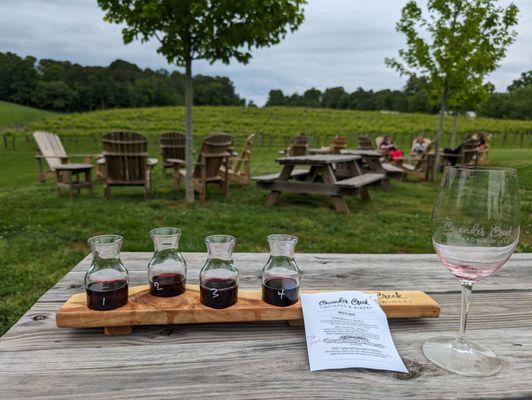 Beautiful patio view with red tasting