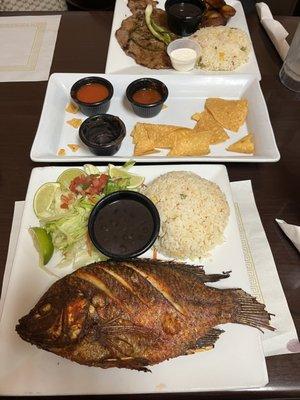 Raw fried fish and heated rice.