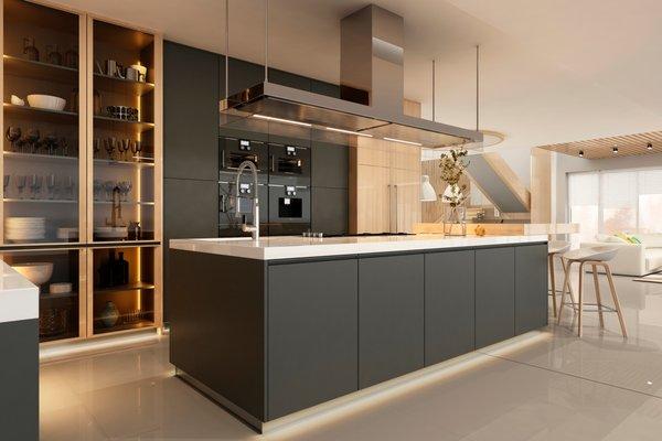 Modern dark-tone kitchen with luxury finishes