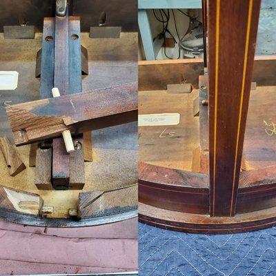 Repairing an antique side table.