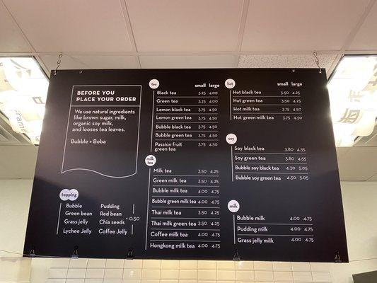 Menu as of February 2021