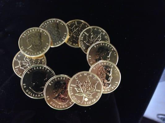 We just purchased these beautiful Canadian Maple Leaf gold coins from a client.