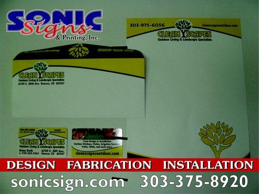 We can design and produce Business cards, envelopes, Letterhead, and many other printed goods.