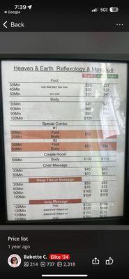 Price Sheet