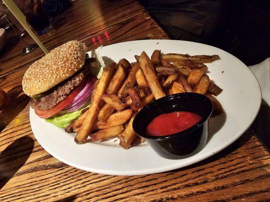 Impossible burger with fries